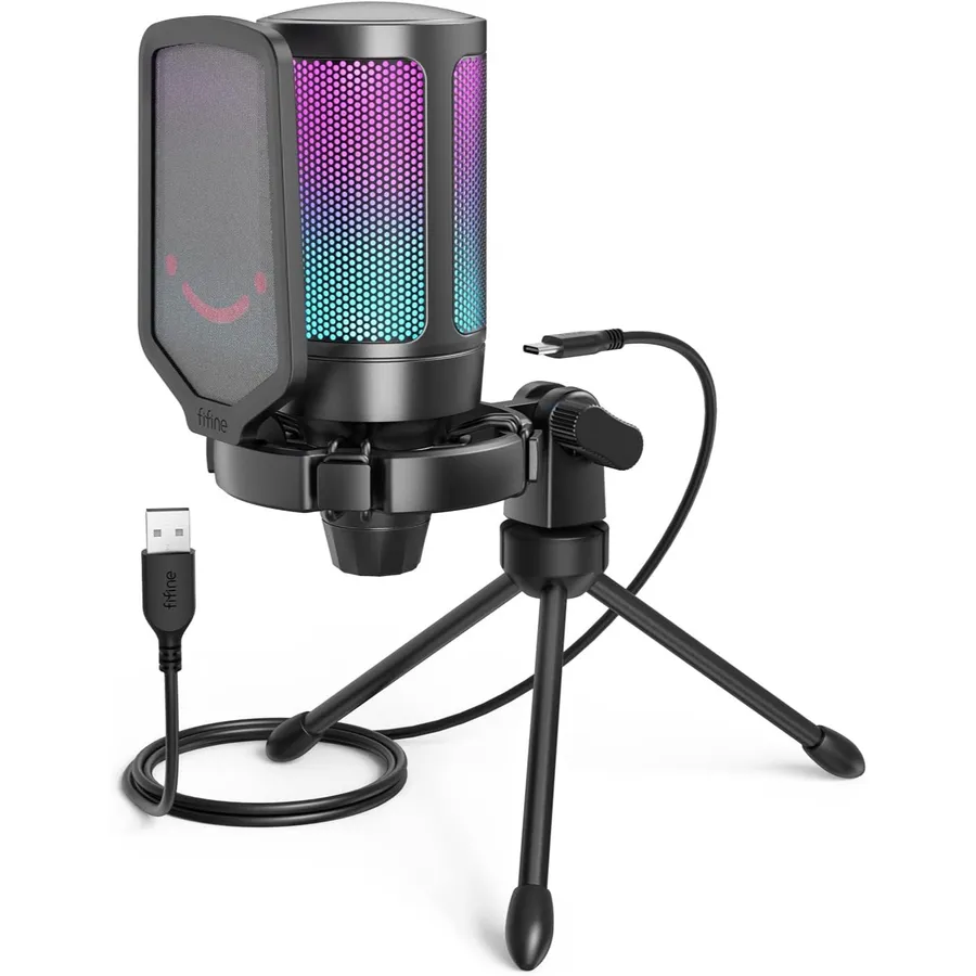 FIFINE A6V - Micrófono gaming USB de condensador RGB