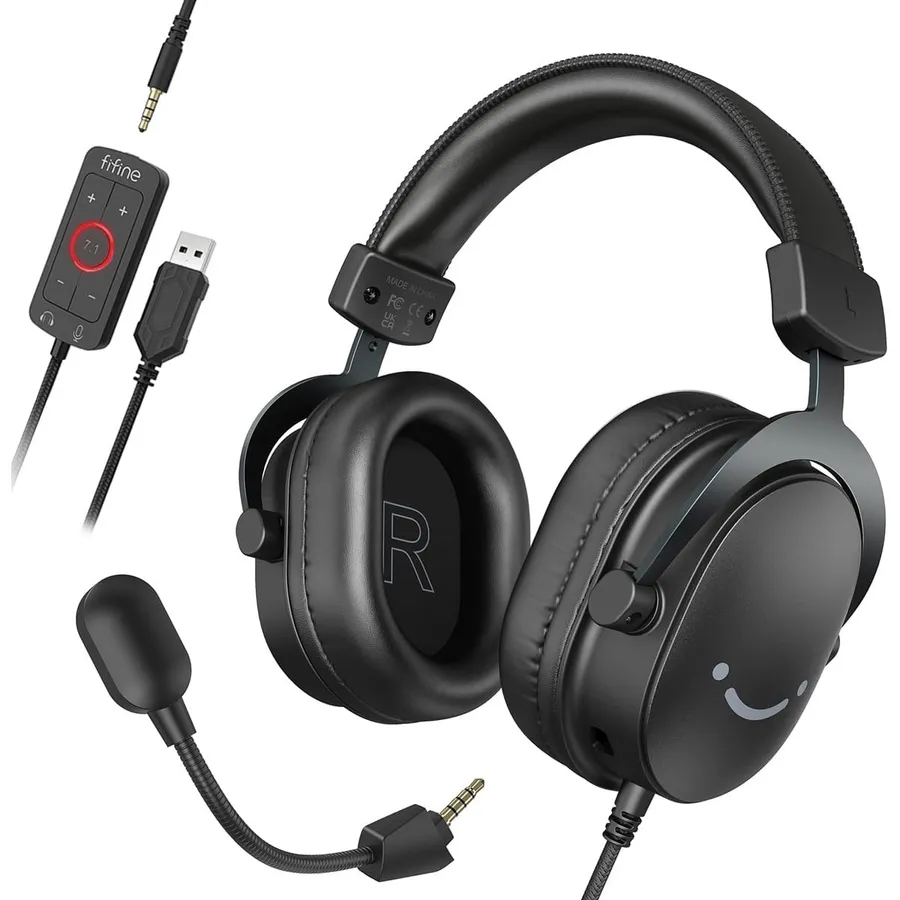 FIFINE Auriculares gaming 7.1 - USB y 3,5 mm con micrófono desmontable