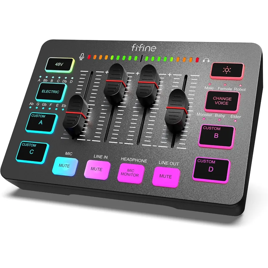 FIFINE SC3 - Mezclador de audio gaming RGB con XLR